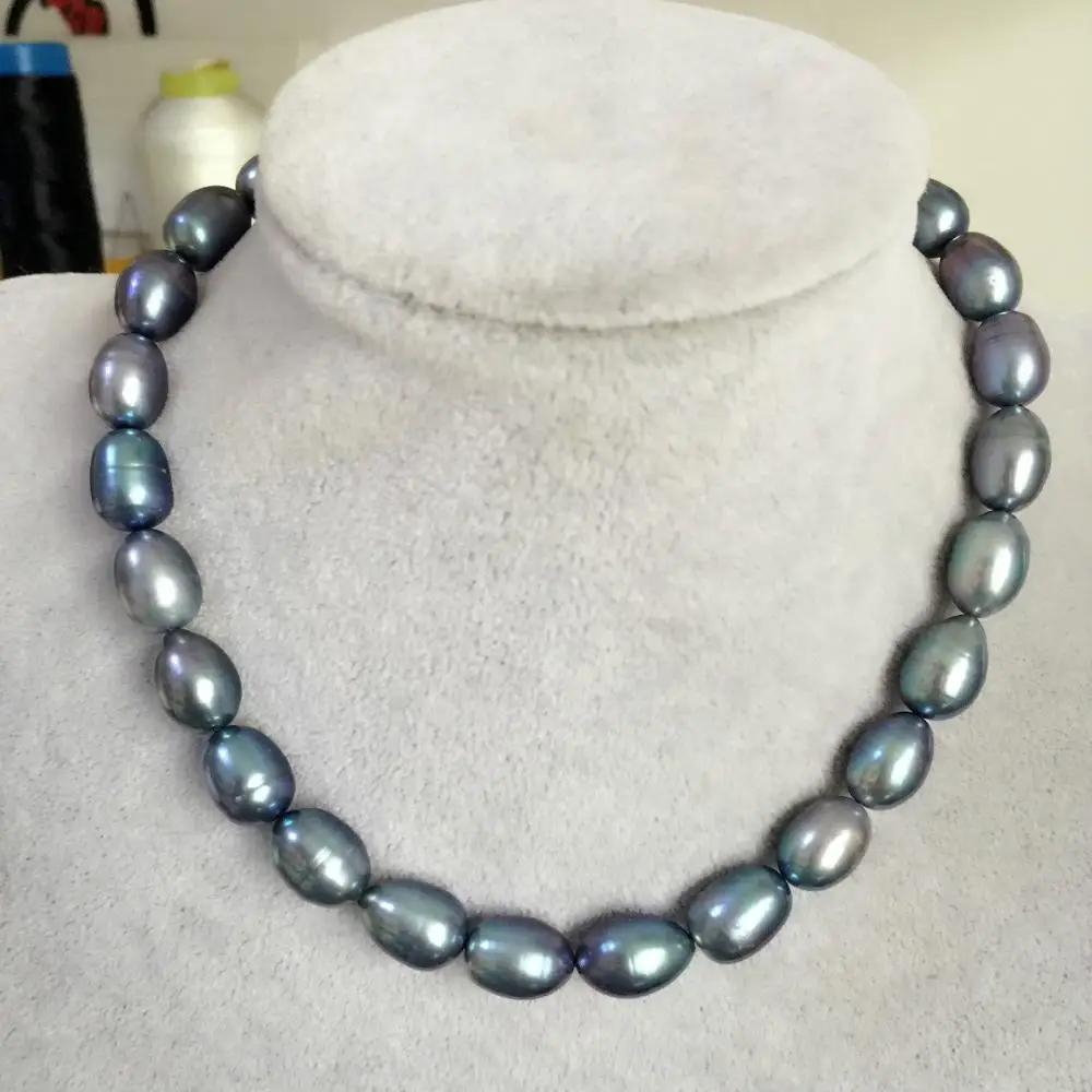 stunning 11-13mm tahitian black green baroque pearl necklace18