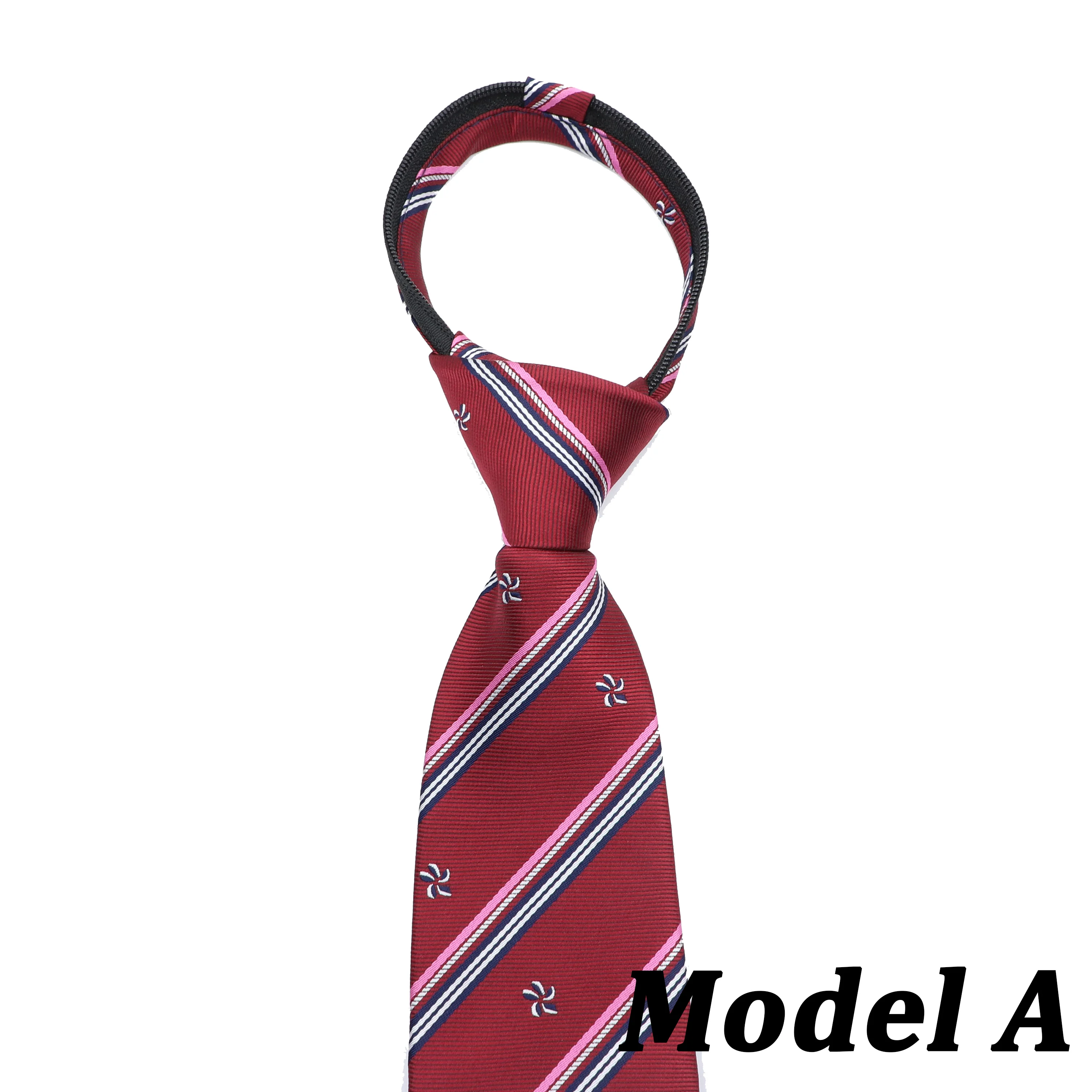 Quality College Uniform Style Pre-tied Zipper Tie 8CM Striped Neckties Red Green Blue Solid Color Narrow Entertainment Party Gif