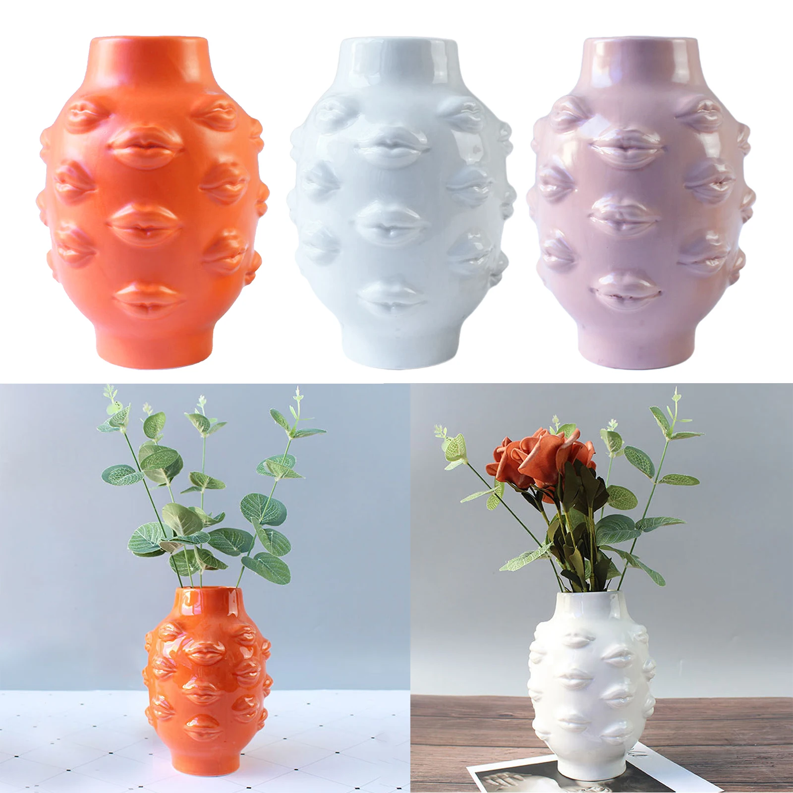 Ceramic Flower Vase Lip Abstract Ornament Hotel Cafe Room Flower Vase Decoration