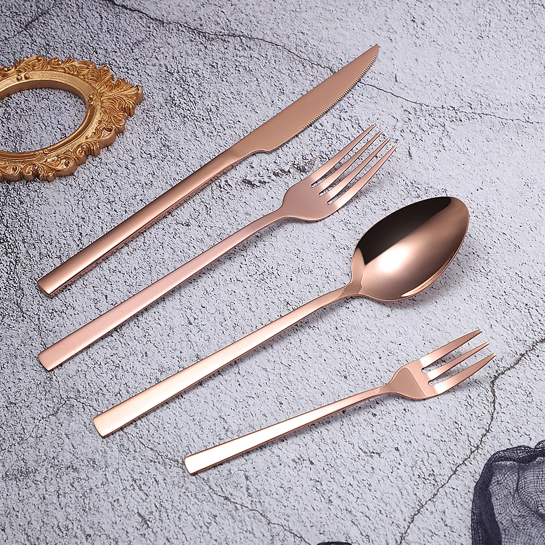 Rose Gold Cutlery Set Stainless Steel Cutlery Set Spoon Fork Knife Tableware Set Spoon Dinnerware Set Complete Dinner Set