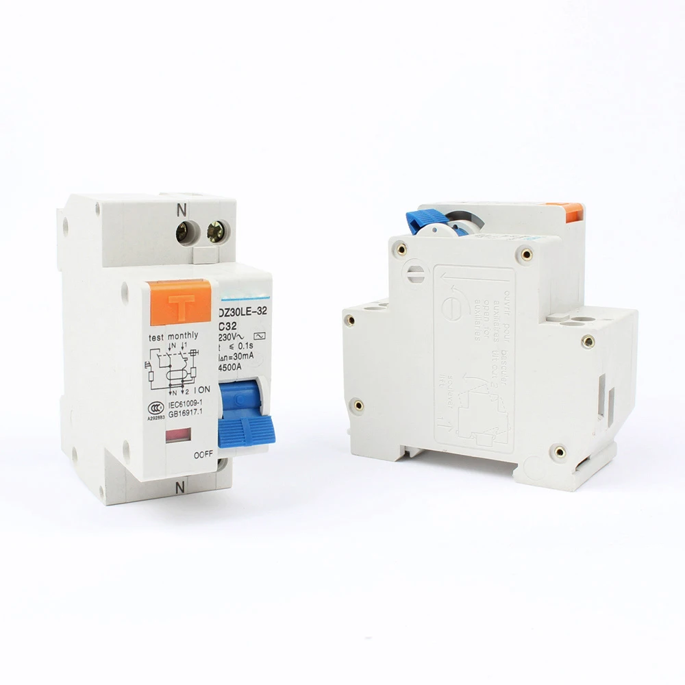 Mini interruptor, DZ30-32, DZ30LE-32, 1P + N, 10A, 16A, 20A, 25A, 32A, 220V, 230V, 50Hz, 60Hz, FERRO DO RUÍDO, RCB, RCCB