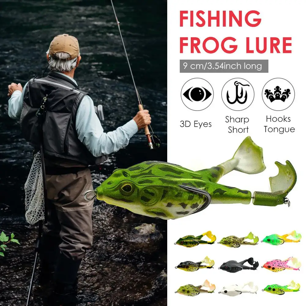 9 cm Fishing Frog Lure Soft Bait Fishing Lures Kit Artificial Soft Ray Frog Topwater Fishing Crankbait Lures for Bass Snakehead