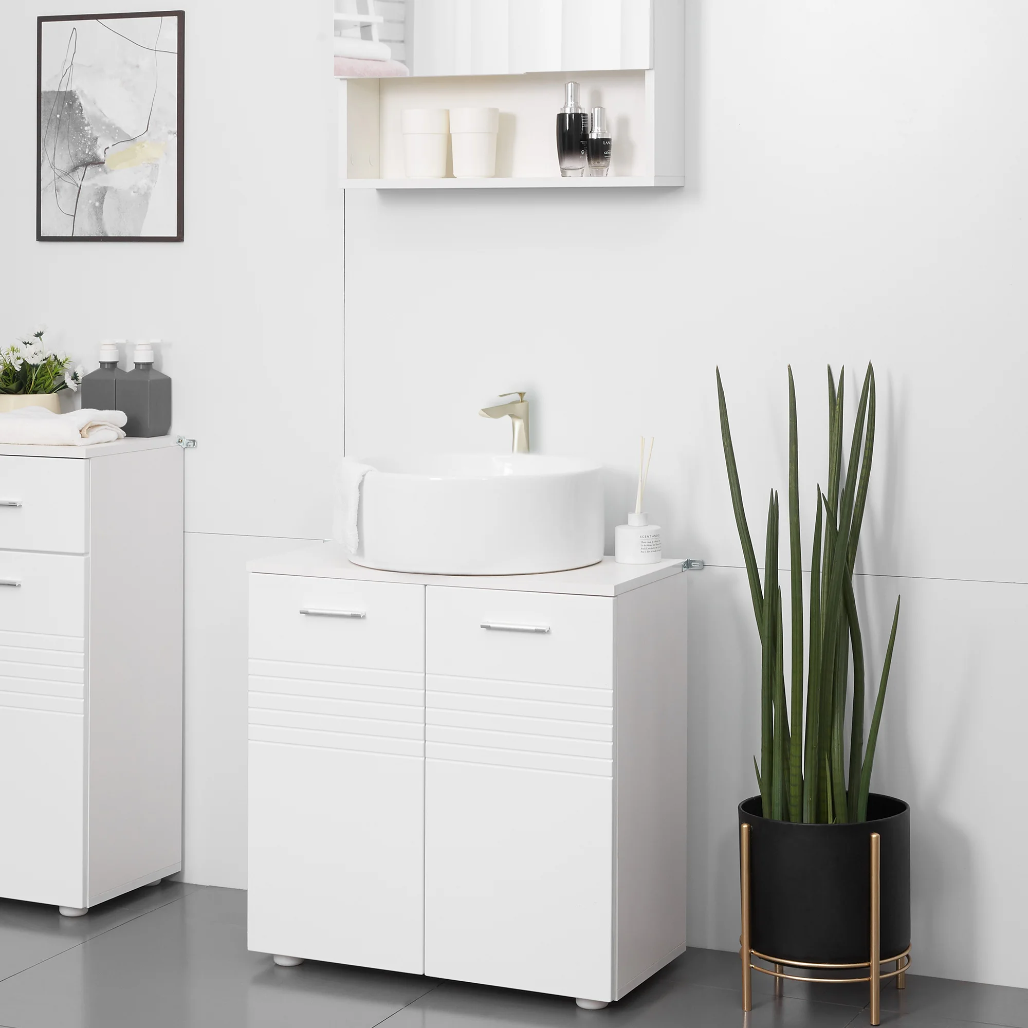 kleankin Mueble de Baño para Debajo del Lavabo con 2 Puertas y Estante Ajustable