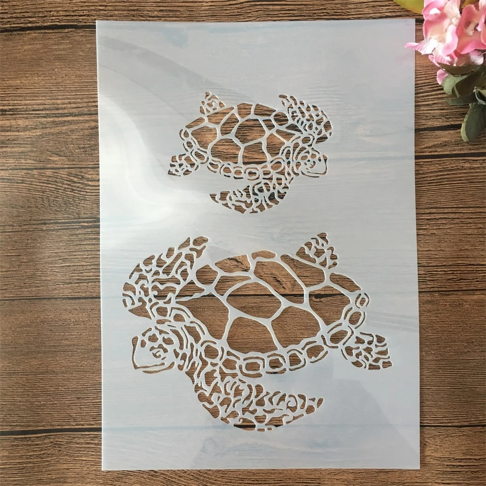 6Pcs A4 29cm Mandala Animal Turtle Peacock DIY Layering Stencils Painting Scrapbook Coloring Embossing Album Decorative Template