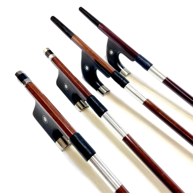 3pcs France/Germany styles Brazilwood 4/4,3/4,1/2 upright Double Bass Bow,Natural white horesehair horsetail, Ebony frog