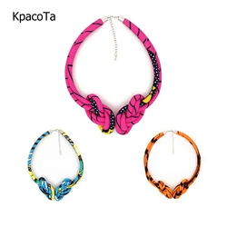 KpacoTa Handmade ethnicity necklace boho choker fabric fashion glamour Women bright colour fabric gift ankara hip-hop Rose red