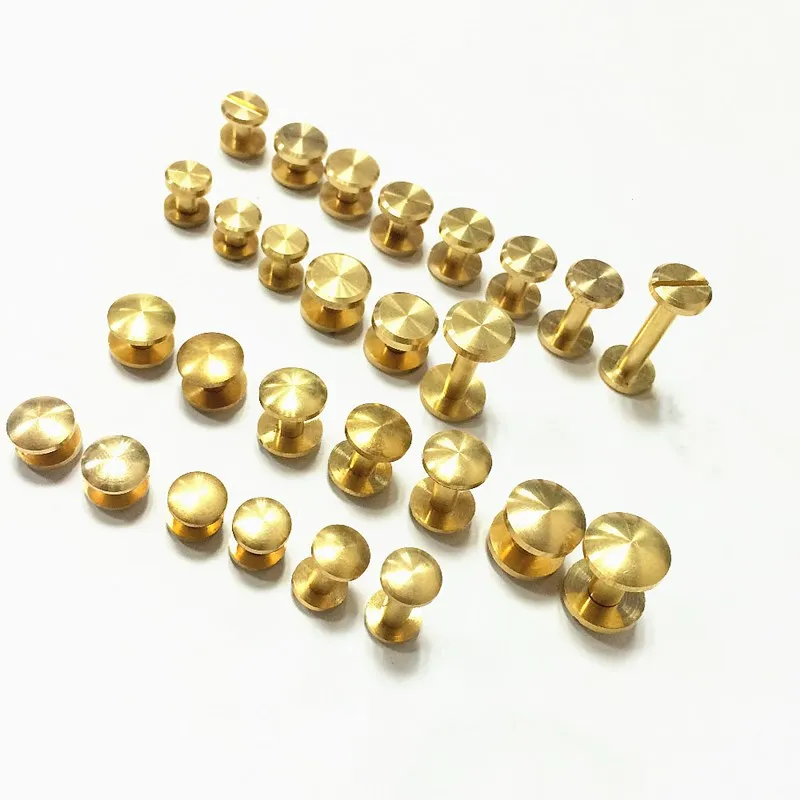 4-20MM 10Pcs Solid Brass plane Button Stud Screw Nail Rivet Screw Back Leather Belt for Sewing Handmade DIY Accessories Material