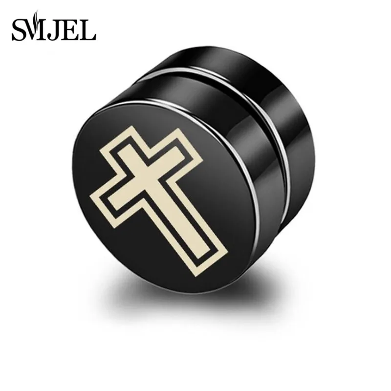 Punk Strong Magnetic Earrings for Men Unisex Face Cross Yin Yang Ear Studs Non Piercing Earrings Fake Earings Body Jewelry