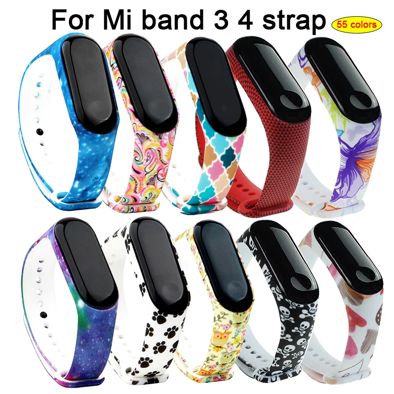 For Xiaomi Mi Band 4 Smart Band Accessories Xiaomi Miband 3 4 Smart Wristband Strap Colorful Flowers Silicone Mi Band 4 3 Strap