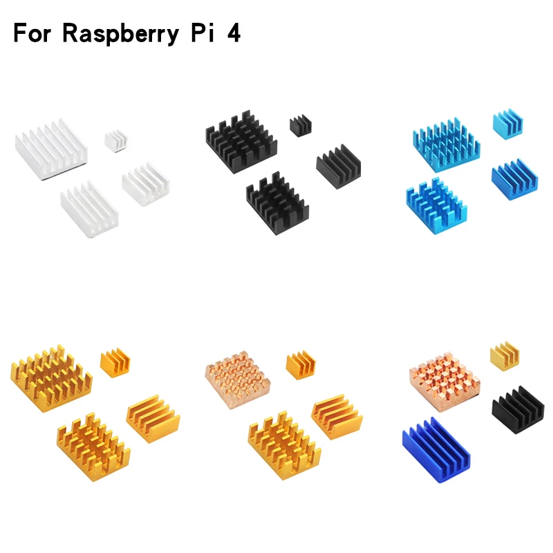 Raspberry Pi 4 Model B Aluminum Heat Sink Silver Black Gold Blue 4pcs Heatsink Strong Radiator Cooling kit Heatsinks for RPi 4B