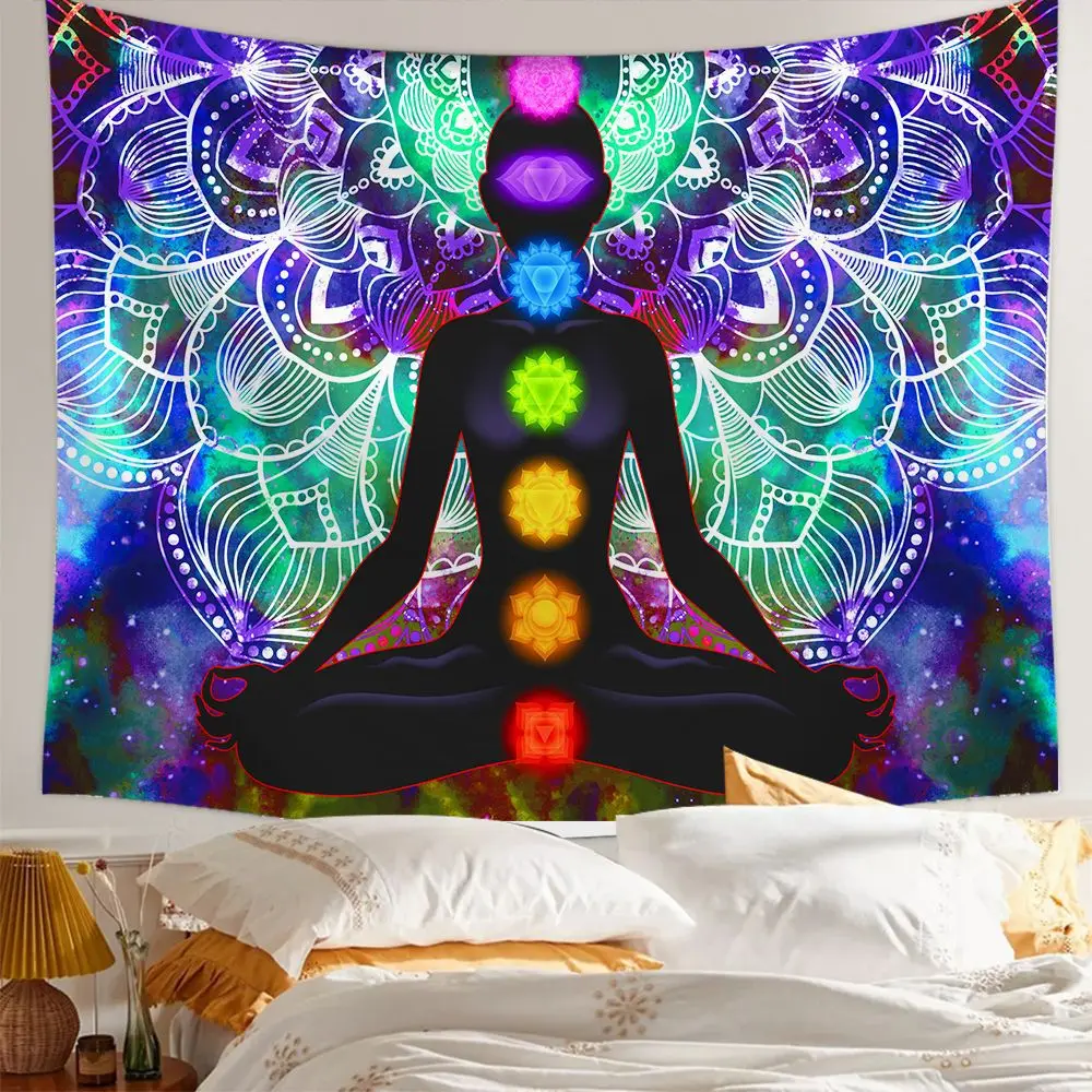 Meditation Hippie 7 Chakra Tapestry Indian Buddha Wall Decoration Mandala Tapestry Witchcraft Bohemian Wall Cloth Yoga Mat