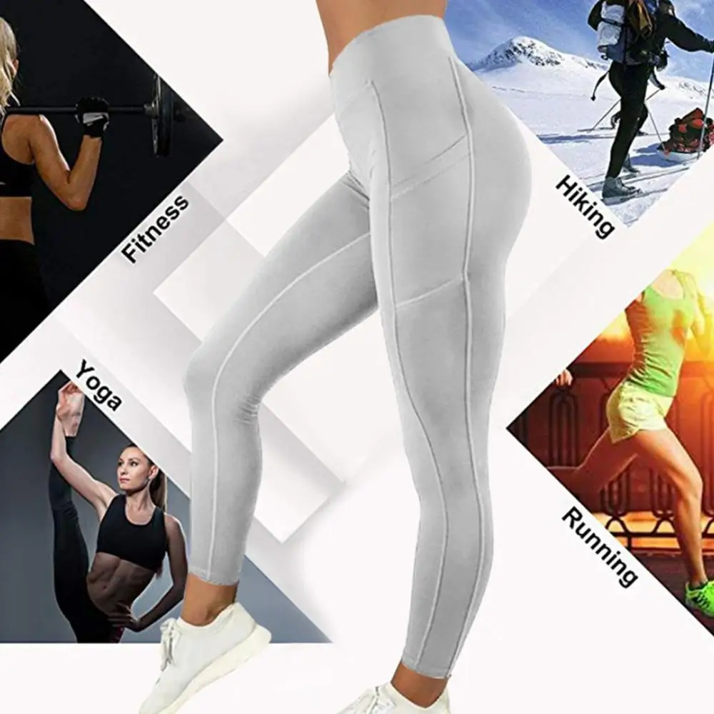 Women Yoga Leggings Gym Fitness Breathable Quick Drying Tights High Waist Lifting Hip Workout Legging Running Pants w/ Pocket