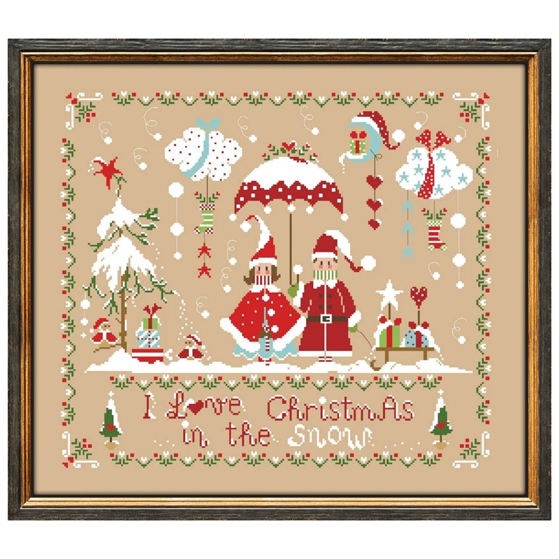 I love Christmas cross stitch kit cartoon pattern design 18ct 14ct 11ct linen flaxen canvas embroidery DIY needlework