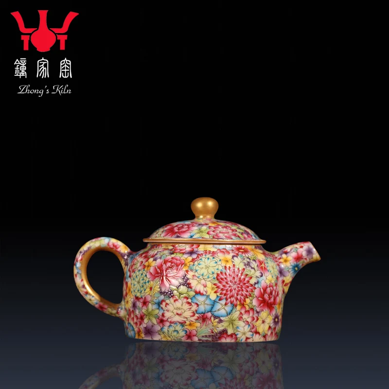 

|clock home kiln jingdezhen hand-painted colored enamel flower is high-grade Chinese single pot teapot ceramic tea set