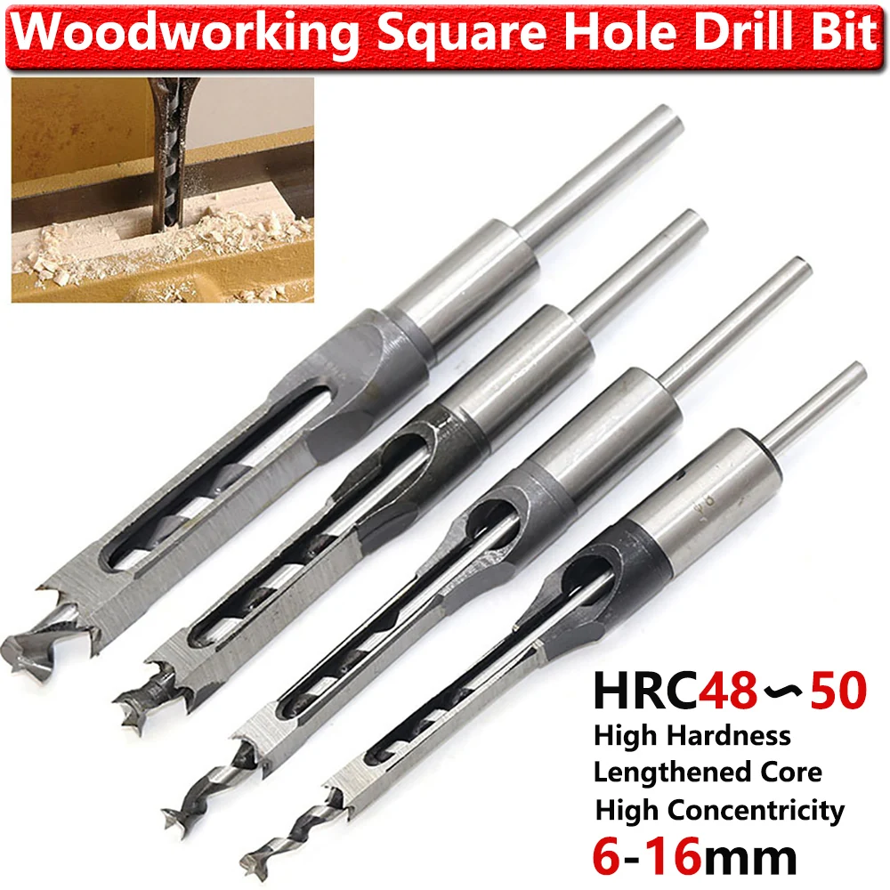 4/6PCS Woodworker Square Hole Drill Bits Mortising Chisel Set Woodworking Hole Saw Mortising Chisel Drill Bit Tool Set D30