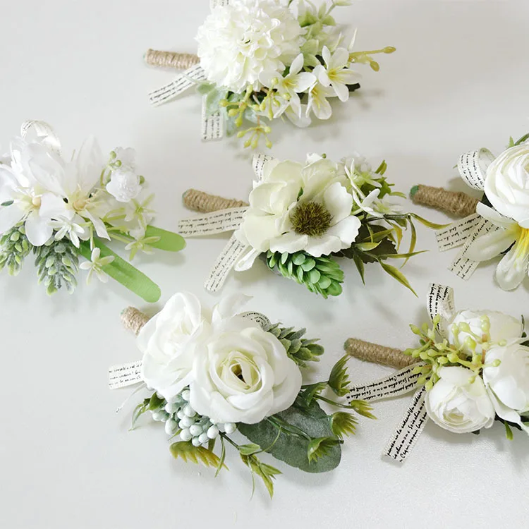 Mới Boutonniere Cúc Hoa Hồng Thổ Cẩm Cưới Cô Dâu Cổ Tay Áo Khoác Nữ Họa Tiết Vòng Tay Chú Rể Lễ Hoa Đảng Phụ Kiện