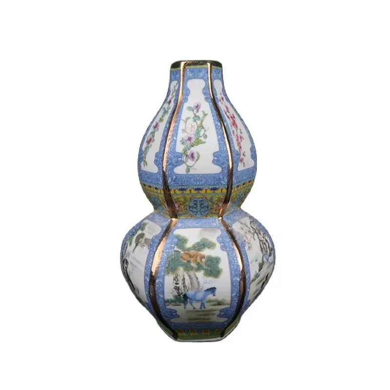 Chinese Od Porcelain, Enamel Colored Inese, Zodiac Patterns, Bottle Gourd Vase