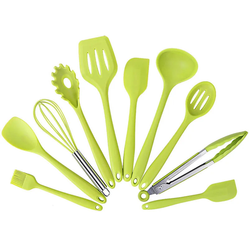 10pcs Silicone Non-stick Cooking Utensils Set Tool 4 colors Kitchenware Cookware Kitchen brush frying Shovel egg break box