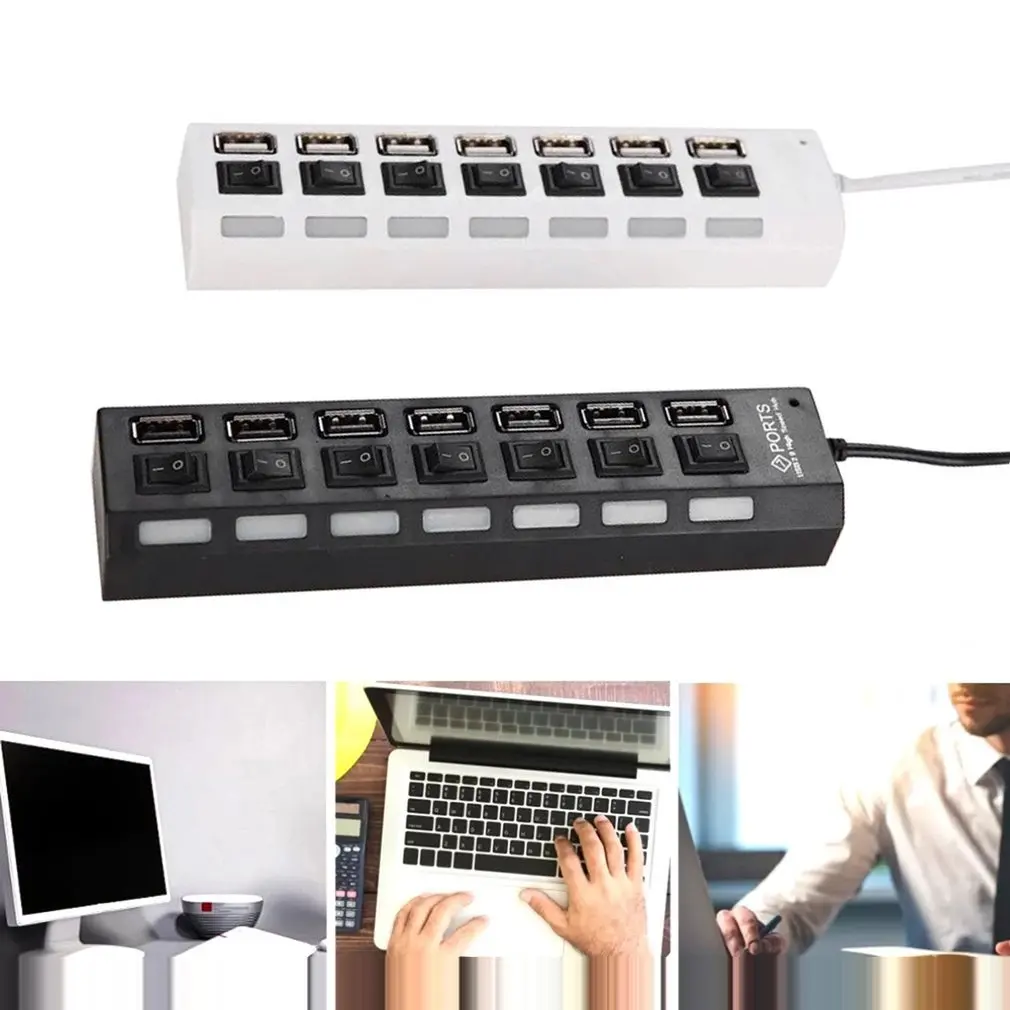 4/7 porte USB HUB 2.0 espansore Splitter USB ad alta velocità Switch indipendente multiporta per PC Laptop Mac Windows