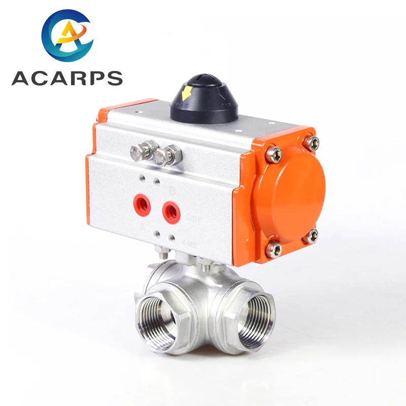 

1/2" Three piece High Platform Pneumatic 3 Way Ball Valve 304 Stainless steel Q611F-16P Double Acting Cylinder