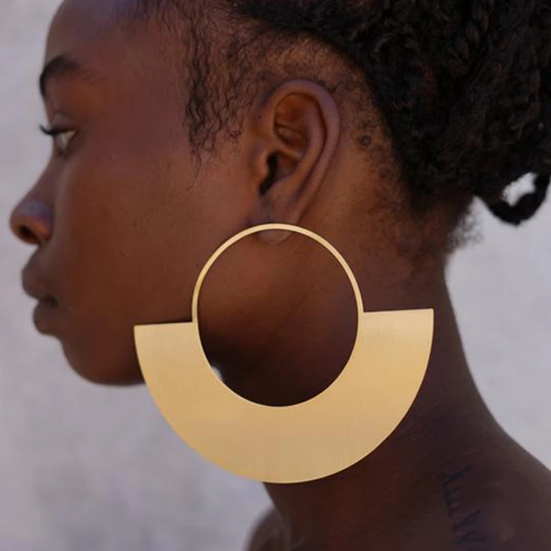 

Half-Done Oversized Earrings, African Earrings, Big Earrings, Statement Earrings. Hand Stamped, Large Hoop Earrings, Personalize