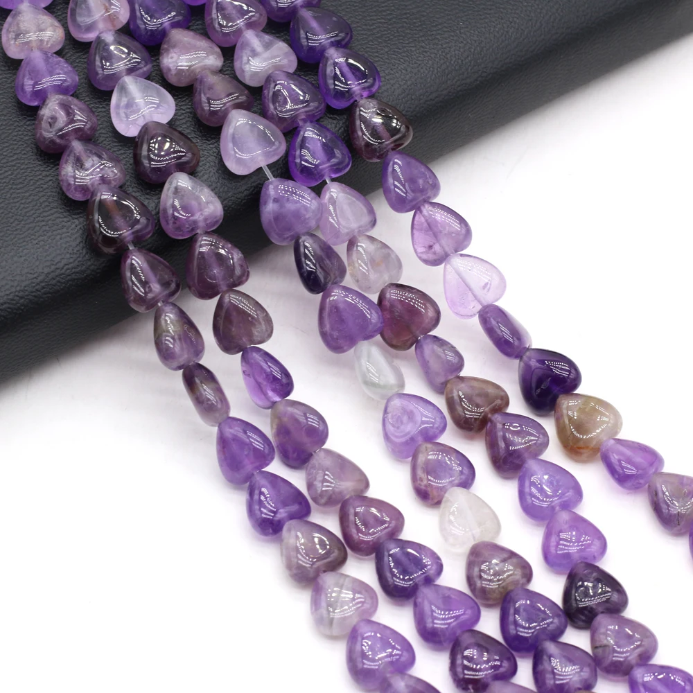 New 20pcs Natural Amethysts Beads Charms Heart Shape Agates Loose Beaded for Making Necklace Bracelet Accessories Gift 10x10x5mm