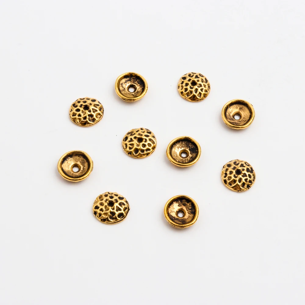 50 stücke Splitter Gold Bronze Halbrunden Hohl Metall Spacer Lose Perlen Kappen Zubehör Für DIY Schmuck Erkenntnisse Charms Halskette – Detail 8