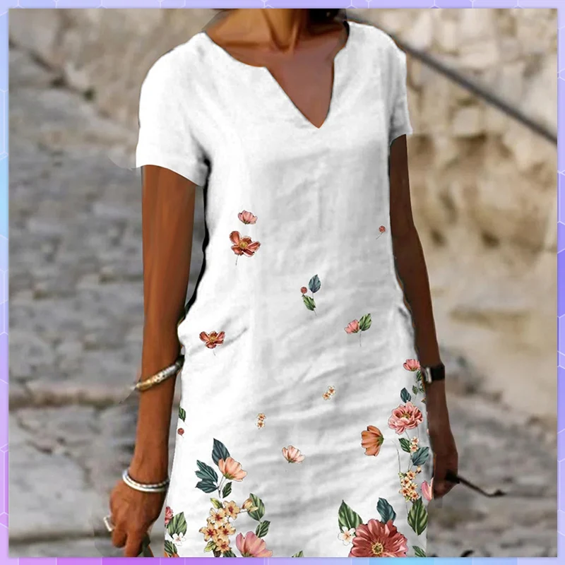 White Floral Dress Vestidos Casual Elegantes Para Mujer Green Ocasional Roupas Femininas Robe Femme Ropa Dresses Women Summer