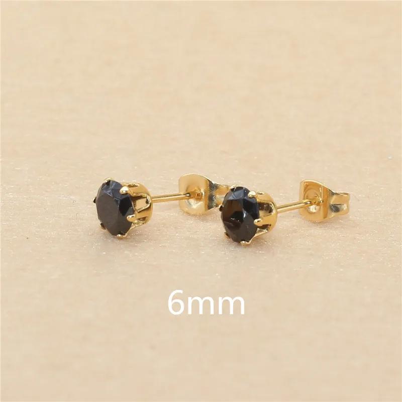 Edelstahl mit AAA-runden, schwarzen Zirkonia-Steinen, Ohrringe für Damen und Herren, vergoldet, hypoallergen, hochwertiger Schmuck. – Detail 14