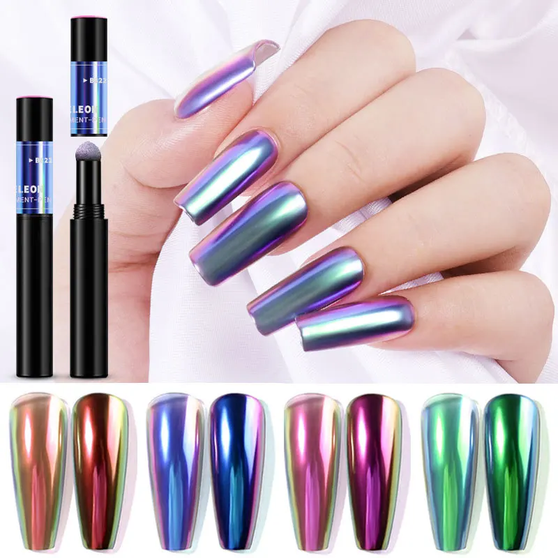 

Magic Mirror Nail Powder Cushion Pen Nail Glitter Holographic Laser Effect Solid Chrome Pigments DIY Manicure Accessories