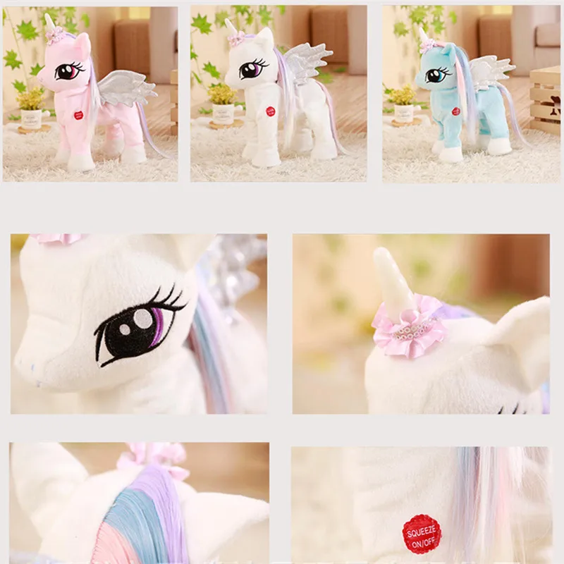 Juguetes Divertidos de peluche de unicornio eléctrico para caminar con línea de peluche Animal de música electrónica juguete de unicornio para niños regalos de navidad