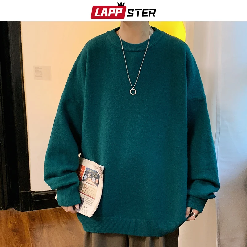 LAPPSTER Men Colorful Harajuku Knitted Sweater 2023 Mens Vintage Oversized Streetwear Pullovers Male Winter Y2k Fashion Sweaters