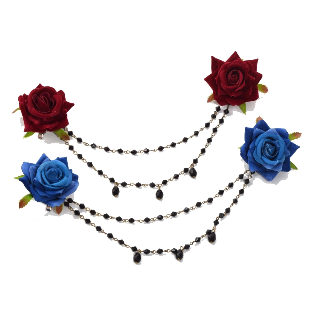 

Steampunk Lolita Rose Hair Clip Girls Gothic Floral Black Chain Punk Lady Rose Head-wear