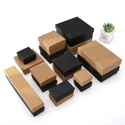 12pçs caixa de conjunto de joias de papelão para colar de anel retângulo tan preto 5x5x3cm 7x9x3cm 9x9x3cm estojo organizador de joias de viagem