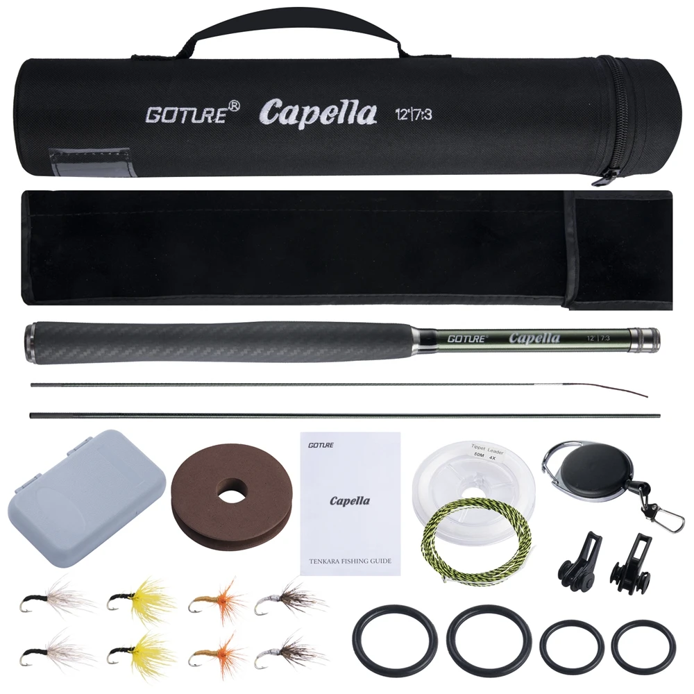 Goture Tenkara Fishing Kit Ultra Light Carbon Fly Fishing Rod 3.6m Mainline Tippet Flies Set Hook Keeper and Accessories Combo