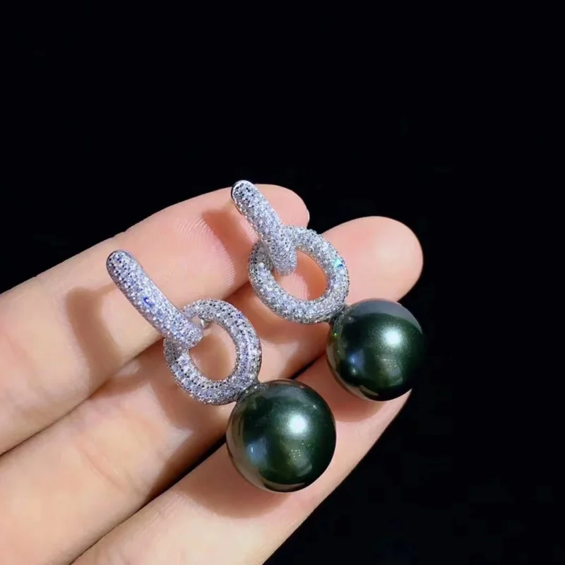 Real Cultured 12mm shell Pearl Drop Earrings Women Party Gifts Dangle Earring Vintage Fine Jewelry Wholesale