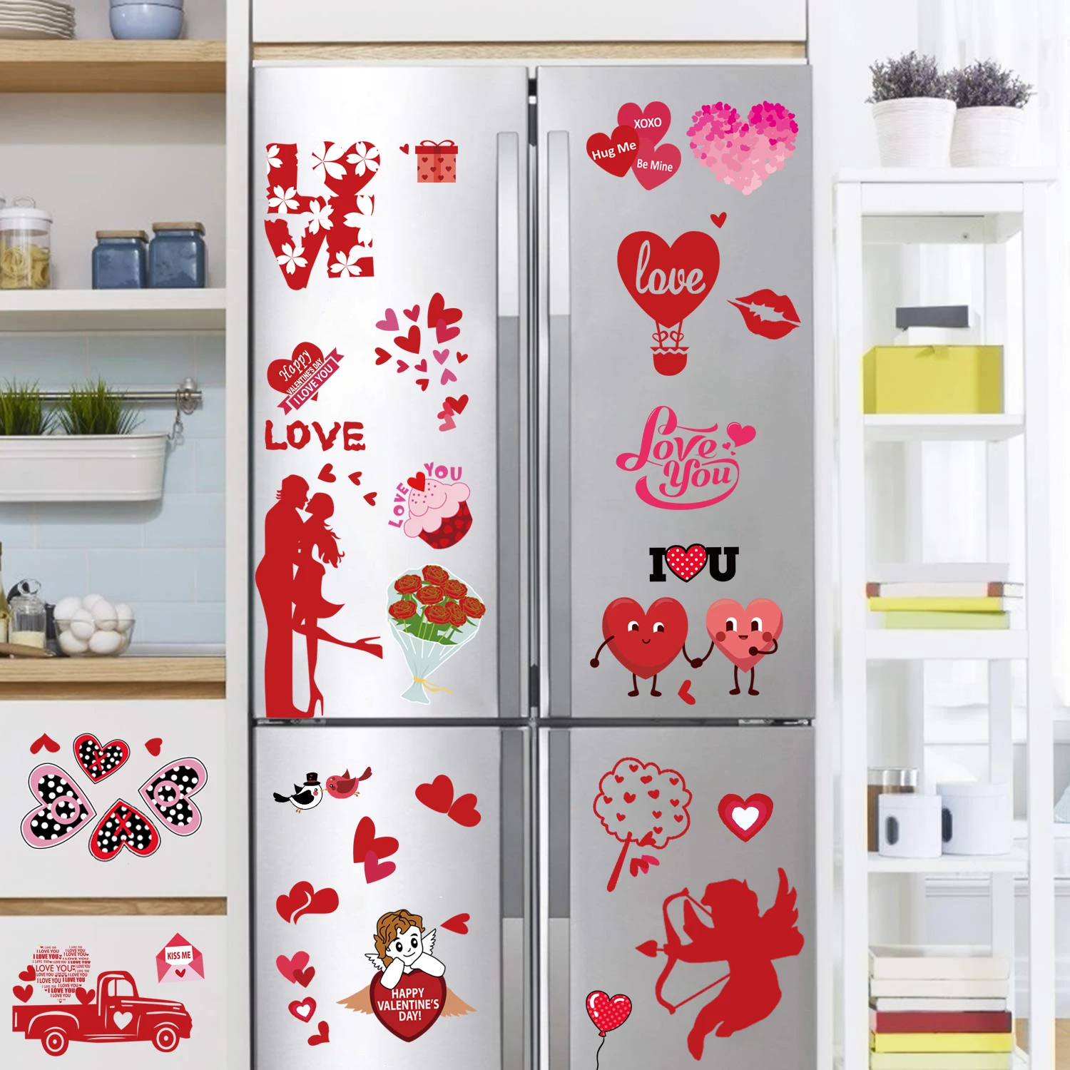 Valentine's Day Static Stickers Window Glass Fridge Stickers 79pc Valentine Decorations Romantic Art Decals Stickers