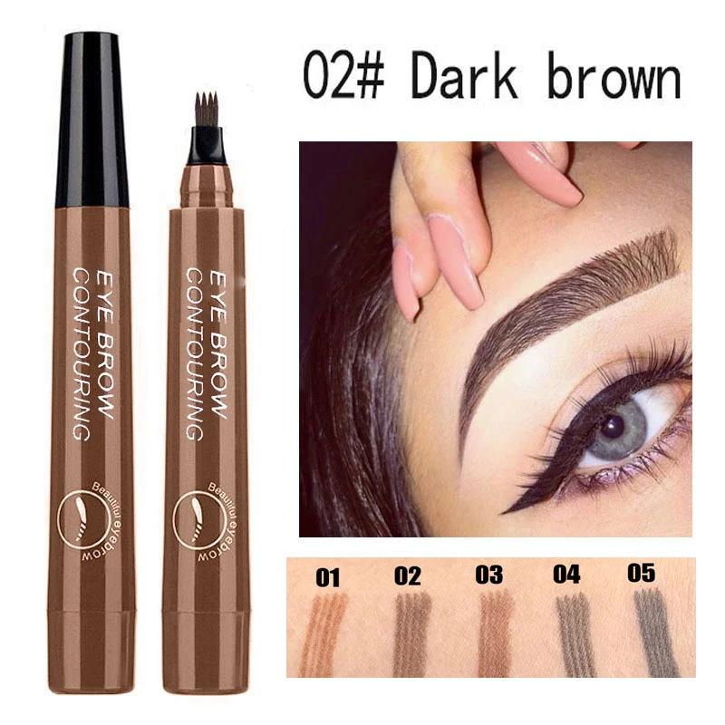 Caneta de tinta líquida impermeável para sobrancelha, 3D Tattoo Pen, 4 Fork Pencil for Eyes Makeup, Cosméticos femininos, 5 Cor Natural Disponível, Novo