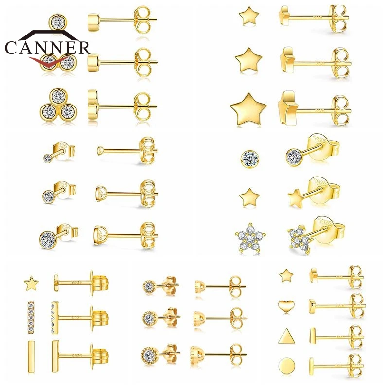 CANNER-Pendientes de Plata Esterlina 925 para Mujer, Aretes de Circonita 5A, Piercing, Joyería, Hebilla para la Oreja, 3 Unidades/Set