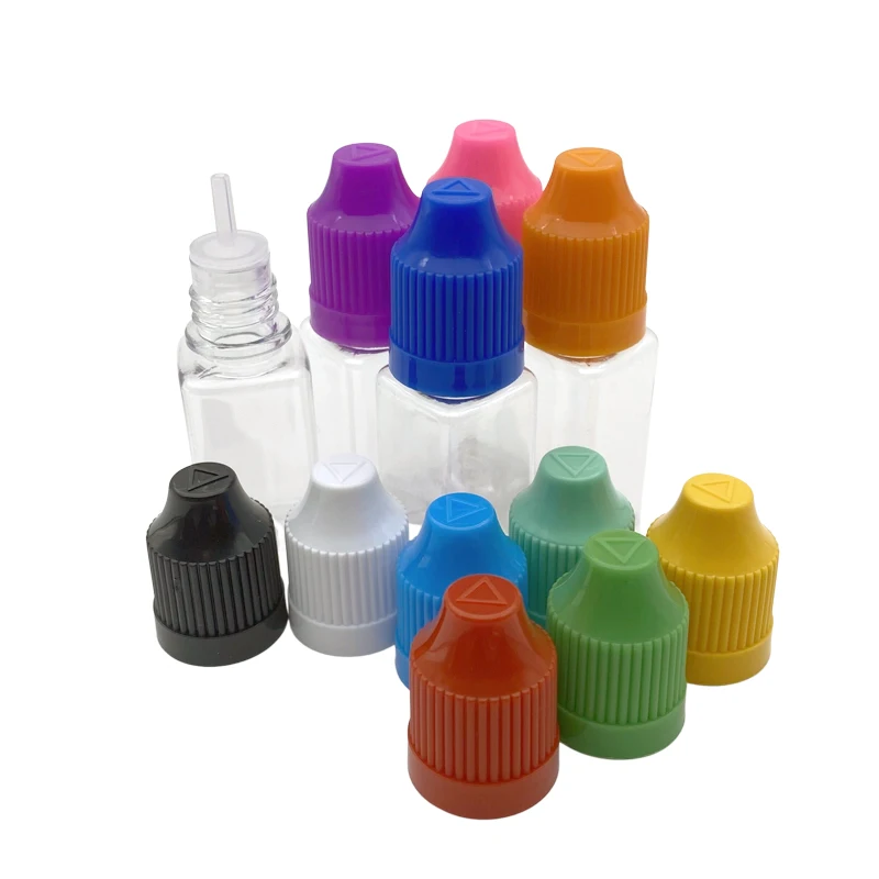 20pcs Empty Square 10ml Clear PET Plastic Dropper Bottles with Childproof Cap and Thin Tip Clear PET E liquid Bottle