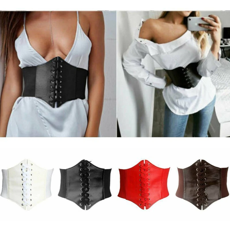 Fashion Corset Wide Belt Pu Leather Slimming Body Belts For Women Elastic Waist Belt Adjustable Dress Waistband