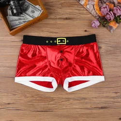 TiaoBug Rot Mens Faux Leder Gedruckt Gürtel Muster Weihnachten Urlaub Santa Claus Party Kostüm Boxer Shorts Unterwäsche