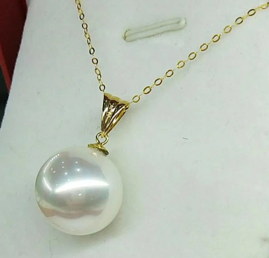 

free shipping noble jewelry Natural South Sea round 11-12mm Pearl Pendant Necklace 18k