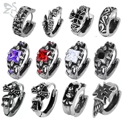 ZS 2pcs 316L Stainless Steel Round Hoop Earrings for Men Women Cross Punk Rock Hippop Circle Earrings Ear Helix Piercing Jewelry