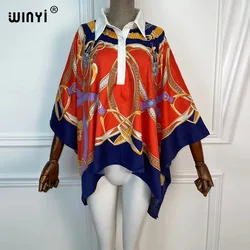 WINYI 2021 african New Elegant Collar Silk Batwing Sleeve Blouse For Lady holiday party Thailand Summer House Party Clothes