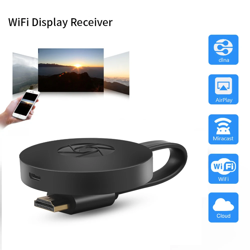 Dongle inalámbrico de pantalla WiFi 1080P, adaptador de vídeo para TV, Airplay, DLNA, Mirroring Share para iPhone, iOS, Android, teléfono a TV