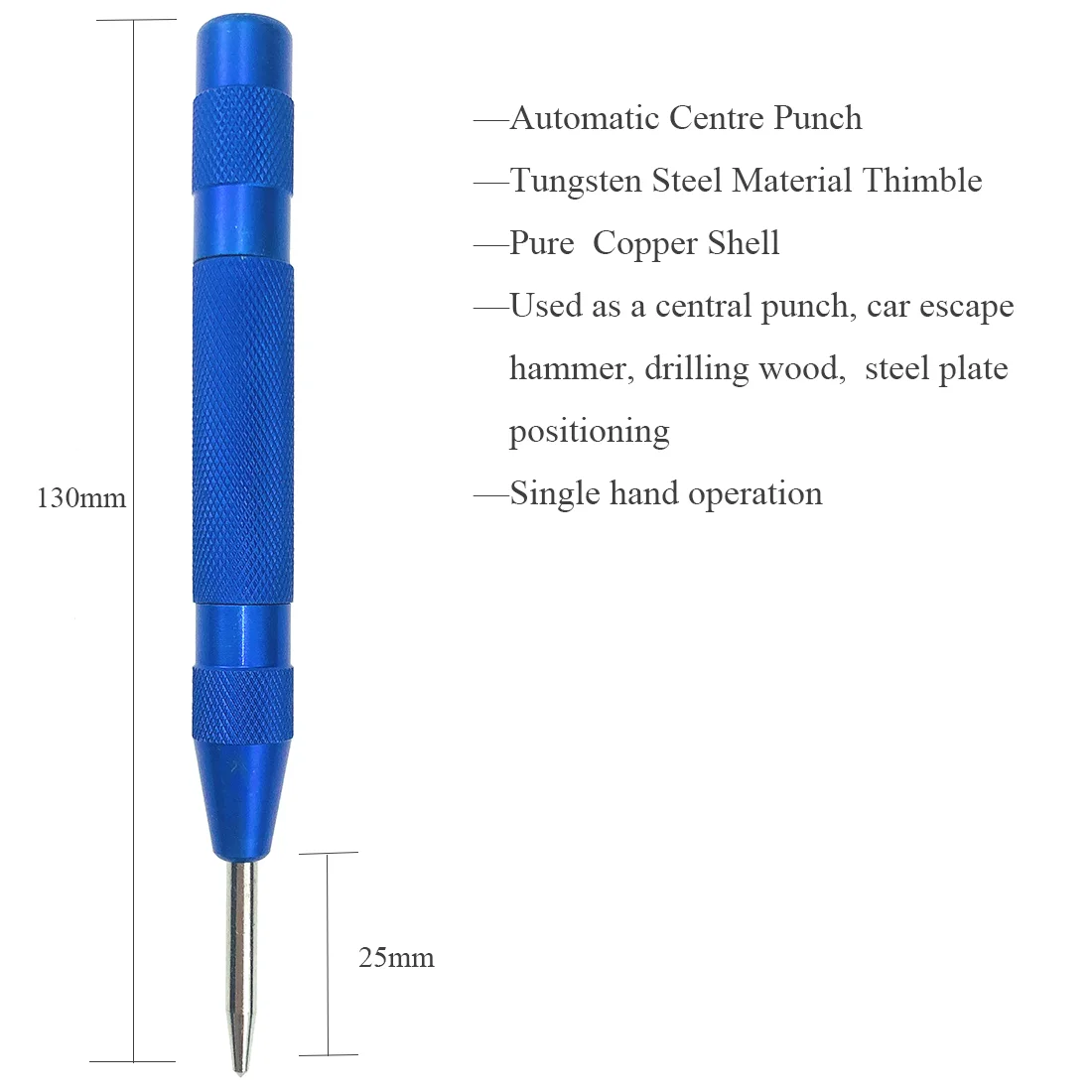 Automatic Center Punch Multifunctional Pin Spring Loaded Mark Car Escape Hammer Wood Indentation Mark Woodworking Tool Bit Blue