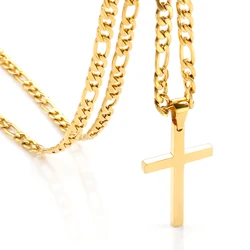 Cross Pendant Waterproof NK Necklaces for Men Women Basic Punk Stainless Steel Figaro Chain Fashion Jewelry Accessories Gift