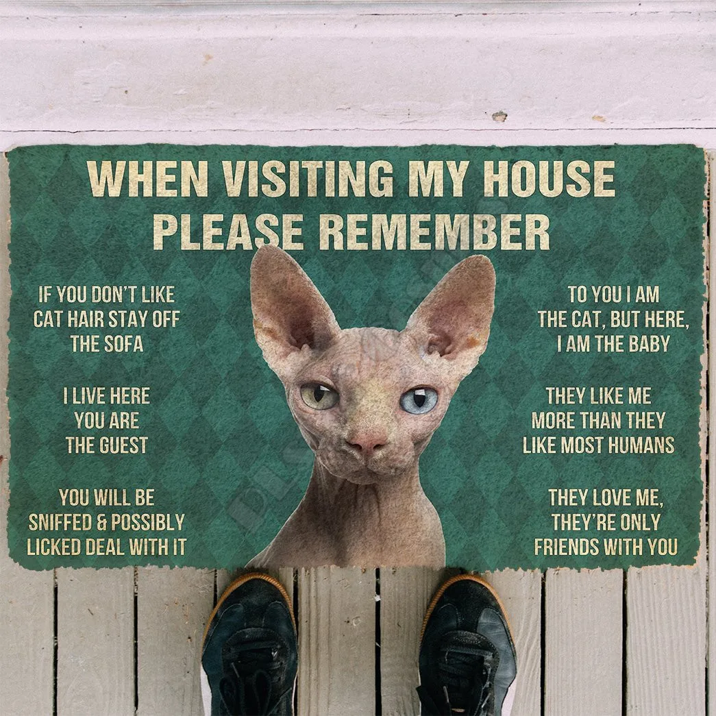 3D Please Remember Sphynx Cat House Rules Doormat Non Slip Door Floor Mats Decor Porch Doormat