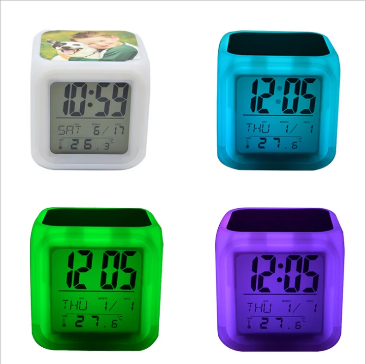 

Free Shipping 6pcs/lot New style Sublimation Blank Colorful square LED alarm clock For Sublimation INK Print DIY